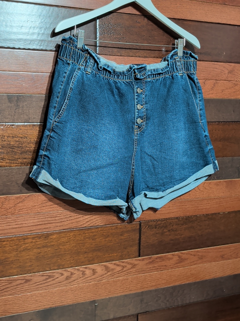 No Boundaries Dark Blue Denim Paperbag Waist Shorts - Picture 2 of 10